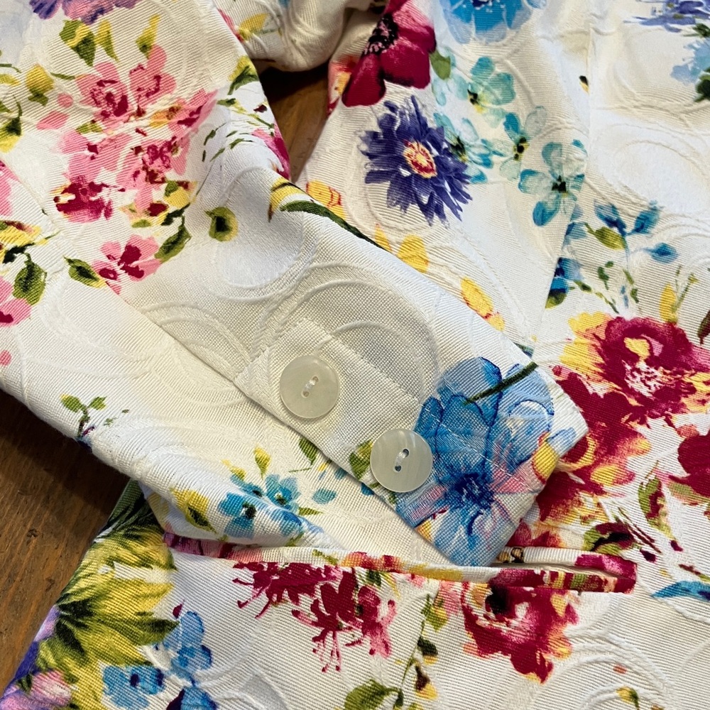 Floral Blazer in White with Multicolor Blooms - Picture 3 of 12